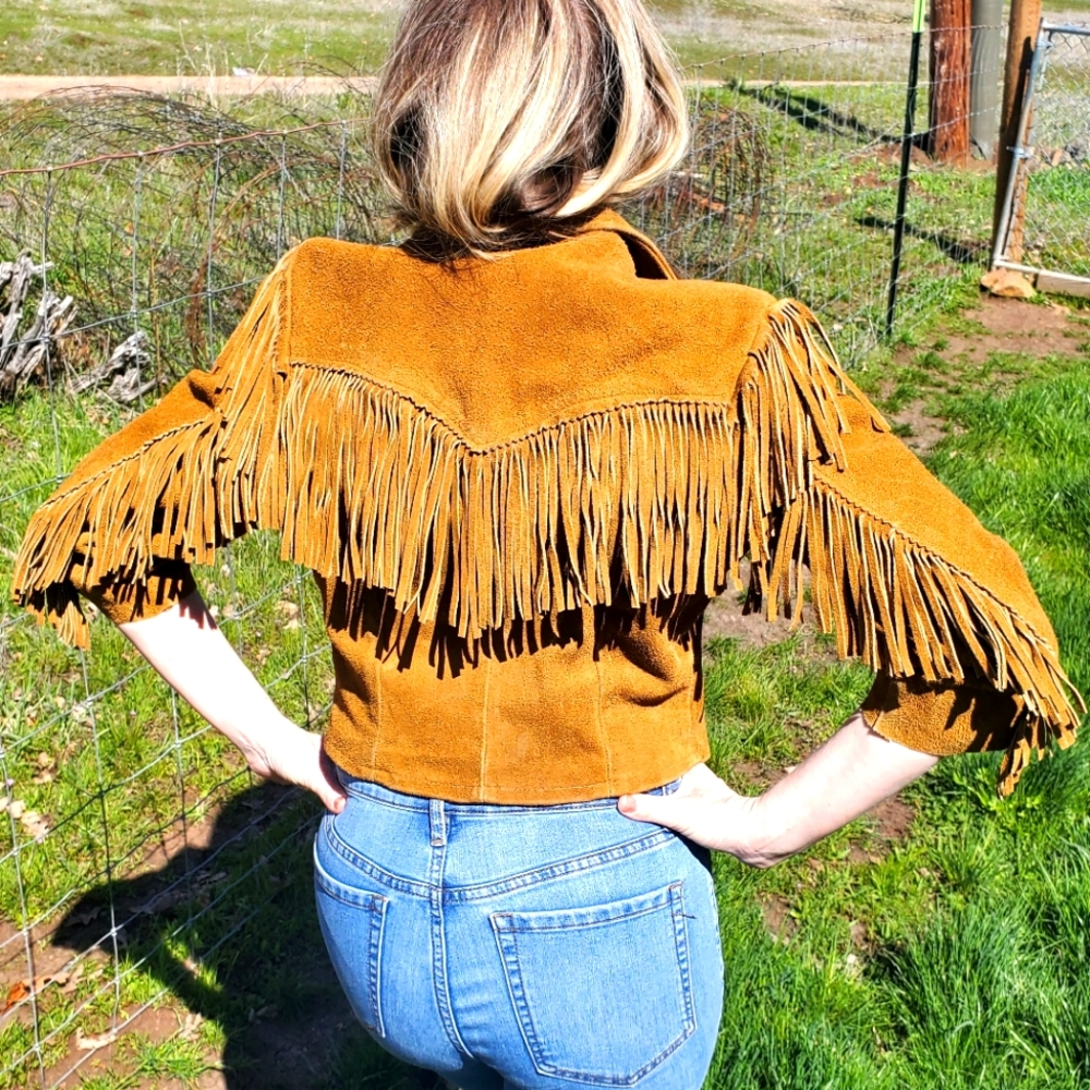 Tregos Oklahoma cintage 1950 cropped fringe leather suede jacket